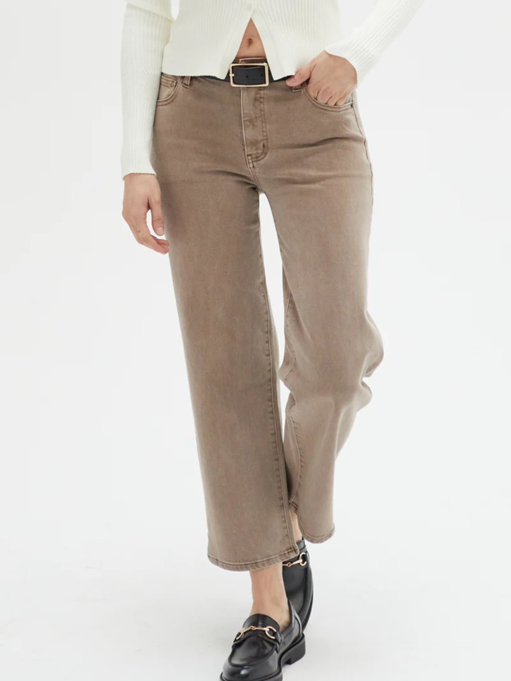 Oliver Logan Mid-Rise Straight Jeans in Taupe